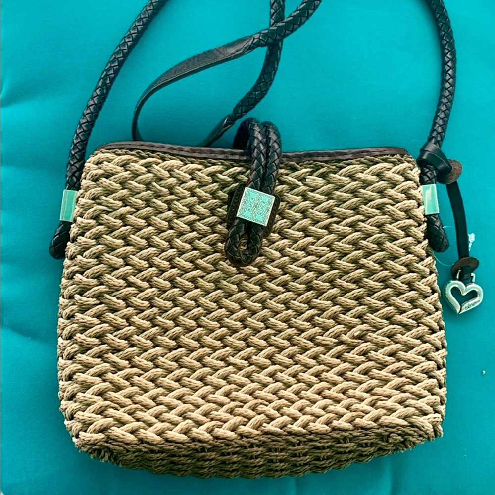 Brighton Woven Crossbody Bag in Tan and Black